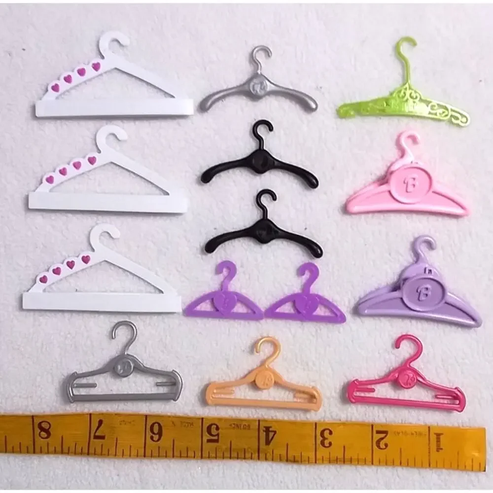 Authentic Mattel Barbie Doll Clothes Hangers 14 Pc Lot Snap Clip Mixed Styles